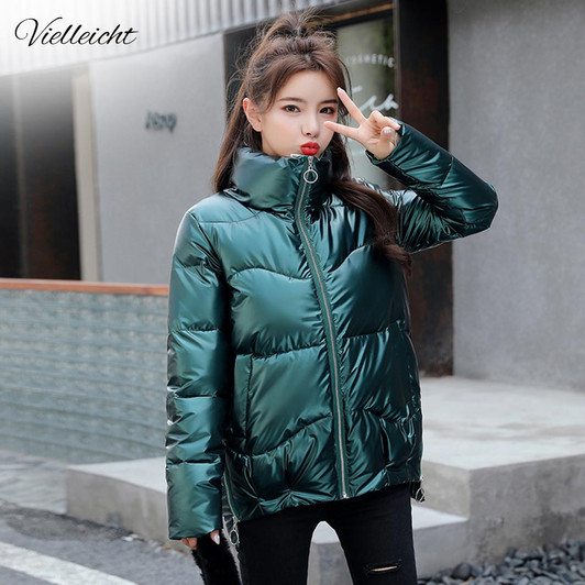 Vielleicht 2020 Autumn Women's Winter Coats Fashion Silver Stand Collar Parkas Winter Jacket Women Pockets Padded Cotton Coat|Parkas|