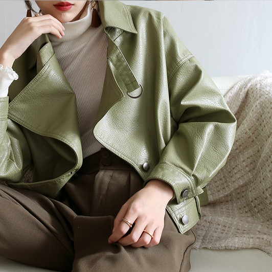 Fitaylor 2020 Loose Pu Leather Batwing Sleeve Vintage Leather Jacket Street Casual Outwear Ladies Biker Leather Coat Multicolor|Leather Jackets|