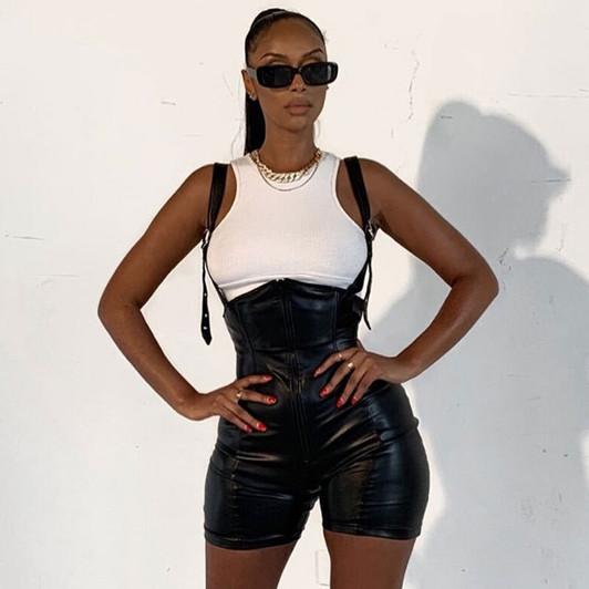 Jumpsuit Women Undefined Overalls Sexy PU Leather Corset Suspenders Rompers Monos Mujer Combinaison Femme комбинезон женский|Rompers|