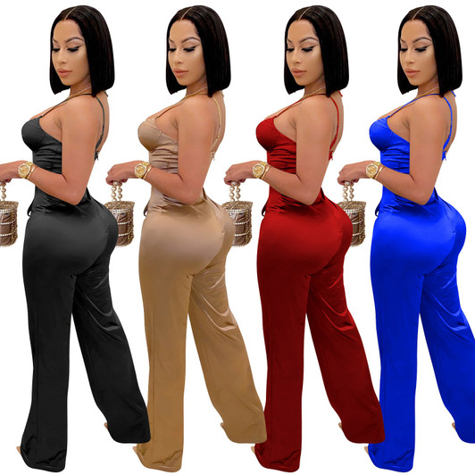 Cutubly Long Sleeve Jumpsuits And Rompers For Women Solid Sexy Jumpsuits Fashion Belt Spaghetti Strap Jumpsuits Club Wear| |