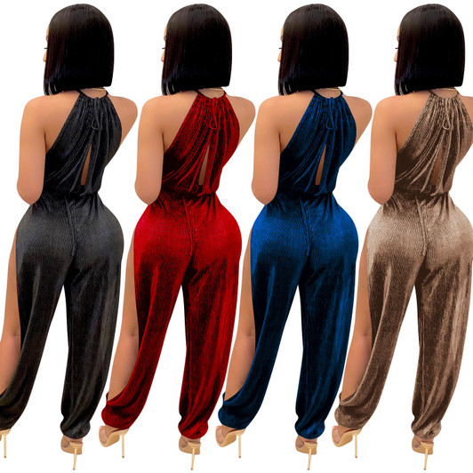 Cutubly Hollow Out Club Jumpsuits For Women Fashion Autumn Solid Sexy Jumpsuit Halter Party Rompers And Jumpsuits For Women| |