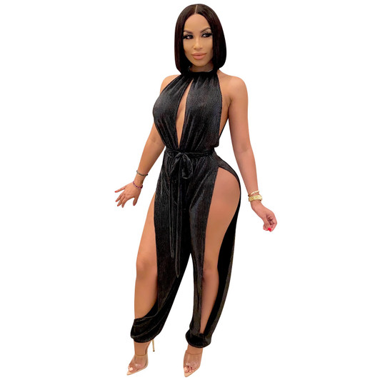 Cutubly Hollow Out Club Jumpsuits For Women Fashion Autumn Solid Sexy Jumpsuit Halter Party Rompers And Jumpsuits For Women| |