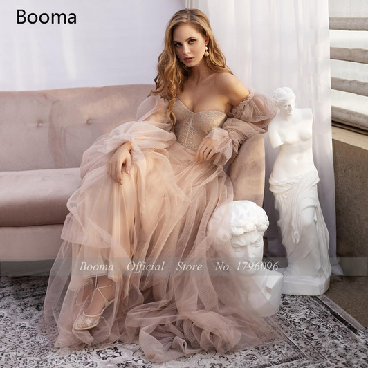 Booma Pink Wedding Dresses Beach Boho Off the Shoulder Bridal Gown Sweetheart Elegant Princess Wedding Party Gown Plus Size|Wedding Dresses|