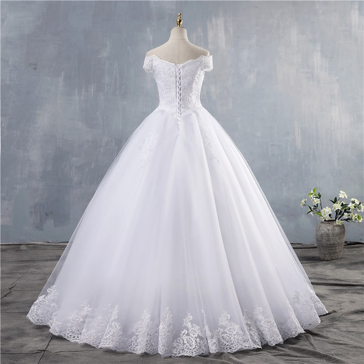 ZJ9143 2019 2020 White Ivory Lace Appliques Ball Gown Cheap Off The Shoulder Short Sleeves Bridal Dress Wedding Dresses|Wedding Dresses|