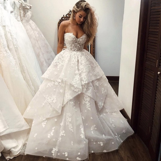 Elegant 3D Flowers Floral Wedding Dress 2019 Off the Shoulder Sweetheart Ruched Draped Ruffles Plus Size Princess Bridal Gowns|Wedding Dresses|
