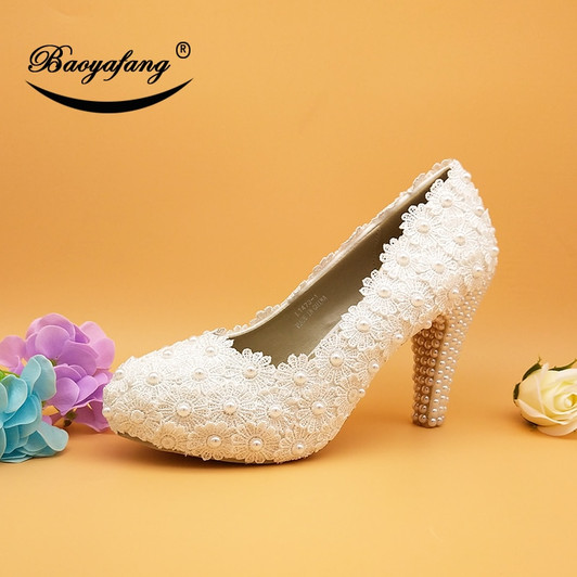 BaoYaFang New Arrival Lace wedding shoes 10cm big size 36 41 Bridal party dress shoes Woman High shoes free shipping|women high shoes|wedding shoesparty dress shoes