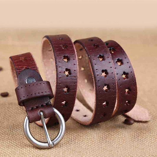 Hot Fashion Women Belt Brand Designer Luxury Full Grain Leather Belt Genuine Leather Cowskin Hollow Out Popular Ladies Belt|Women's Belts|