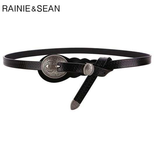RAINIE SEAN Vintage Belts for Women Cowskin Waist Belt Real Leather Brown Rivet High Quality Brand Women Belt 105cm 110cm 115cm|Women's Belts|