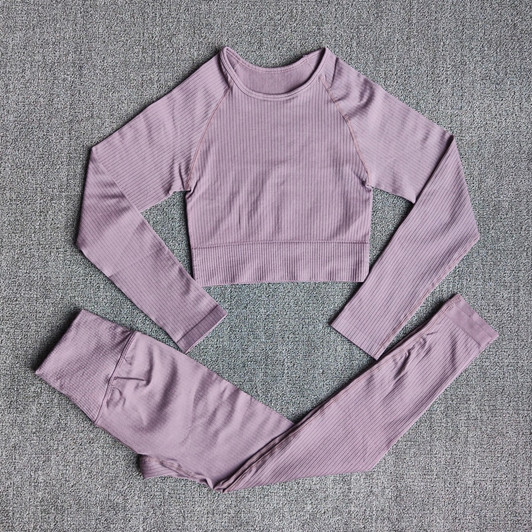 Women's Sportswear Yoga Sets Ribbed Seamless Long Sleeve Workout Clothes for Women High Waist Sports Legging Long Sleeve Top| |