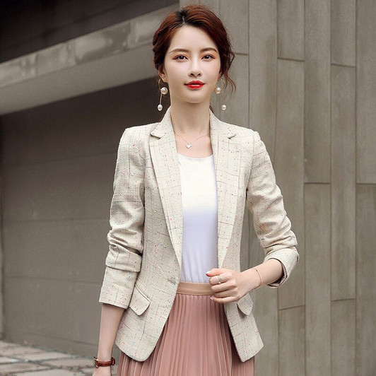 2020 spring autumn blazer women long sleeve tweed elegant coat ladies chic tops vintage plaid suit jackets and blazers casaco|Blazers|