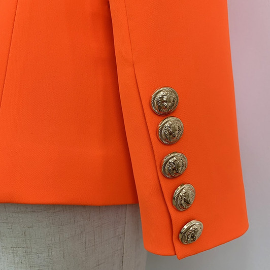 HIGH STREET Classic Baroque Designer Blazer Women's Metal Lion Buttons Double Breasted Blazer Orange|Blazers|