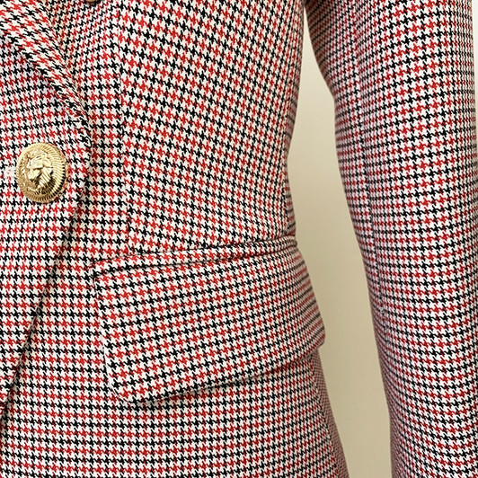 HIGH STREET Newest 2020 Designer Jacket Women's Classic Metal Buttons Double Breasted Slim Fitting Houndstooth Blazer|Blazers|