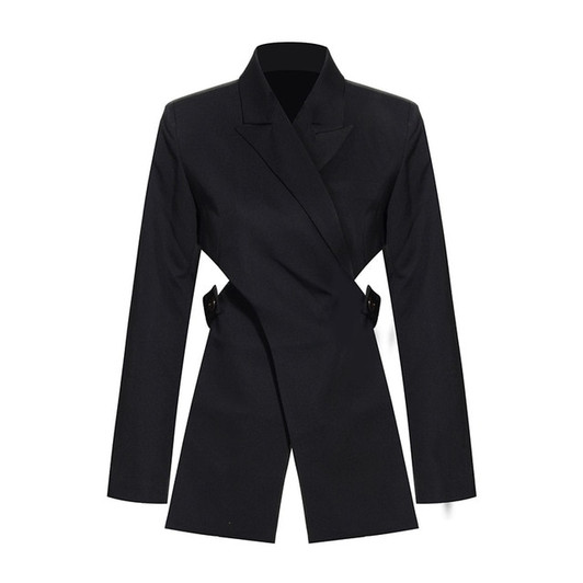 [EAM] Women Black Cross Bandage Short Blazer New Lapel Long Sleeve Loose Fit Jacket Fashion Tide Spring Autumn 2021 1T126|Blazers|