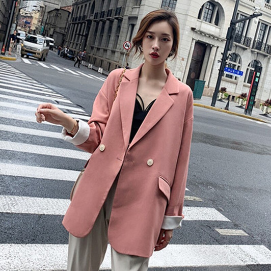2020 Autumn Women Blazer Oversize Pink Black Korean Style Office Jacket Loose Casual Outwear|Blazers|