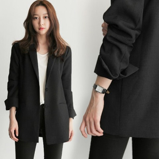 Women Black Suit Blazer Office Jacket Ladies Tailored Oversized Fashion Double Buttons Long Loose Coat Formal Casual Autumn 2020|Blazers|