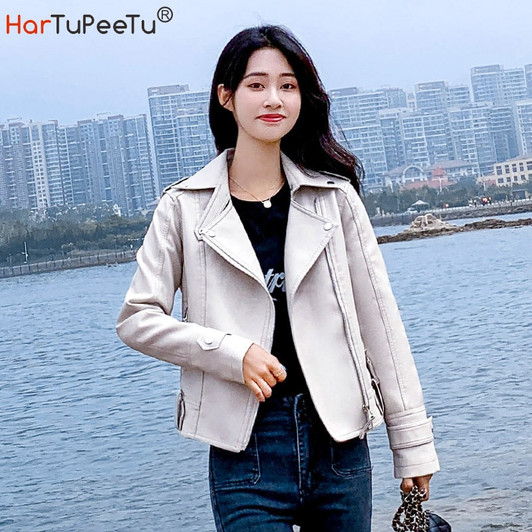 Korean Style PU Jacket Women Faux Leather Zipper Coat 2020 Autumn Slim Fit Preppy Style Long Sleeve Basic Cool Young Outwear|Leather Jackets|