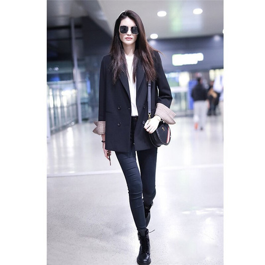 PEONFLY Loose Blazer Femme New Spring Suit Jacket Work Office Lady Black Blazer Double Breasted Business Notched Coat|Blazers|