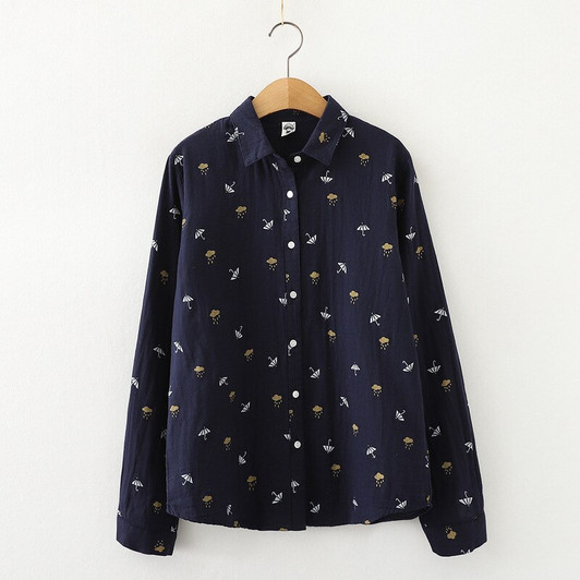 Cotton Yarn Shirts Womens Printed Blouses Long Sleeve Loose Lady Tops Floral Print Girls Clothes Spring News|Blouses & Shirts|