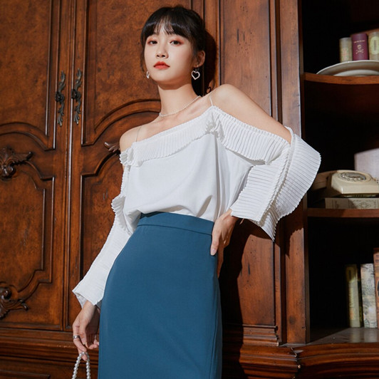 White Blouse Sexy Fashion Women Bluse Plus Size Long Sleeve Ruffles Blouse Spaghetti Strap Chic Shirts Tops Female Loose Blusas|Blouses & Shirts|