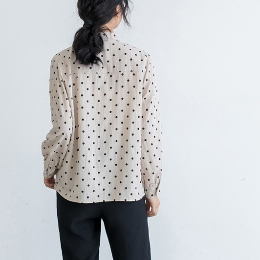 Bowtie Polka Dot Blouse Women Loose Casual Tops Female Plus Size Shirts Blouse Lantern Sleeve Office Work Wear Shirts White Tops|Blouses & Shirts|