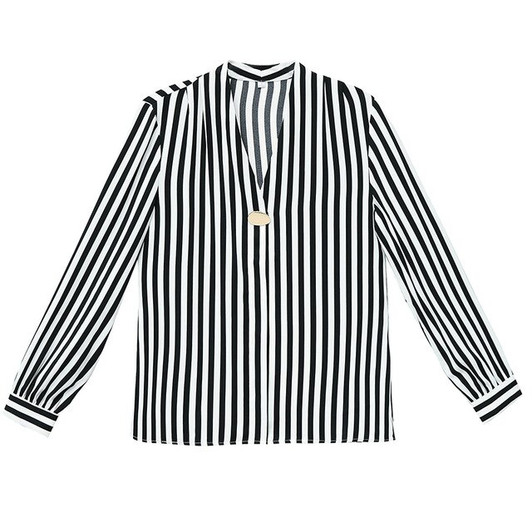 V neck Black White Striped Shirt Women Vertical Stripes Shirts Female Chiffon Blouses Tops Plus Size Pullover Workwear Shirts|Blouses & Shirts|