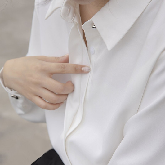 OL Style Women White Shirts Turn Down Collar Blouse Tops Elegant Workwear Female Blusas Single Breasted Invisiable Button Shirts|Blouses & Shirts|