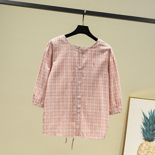 Button Down Shirt For Women Womens Tops And Blouses 2020 Womenswear Clothing Plaid Drawstring New Fashion Casual V neck New Good|Blouses & Shirts|