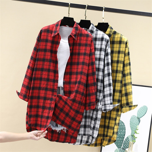 Women Blouses Shirts Tunic Womens Tops And Blouses 2020 Womenswear Long Sleeve Clothing Button Up Down Long Plaid New Fashion|Blouses & Shirts|