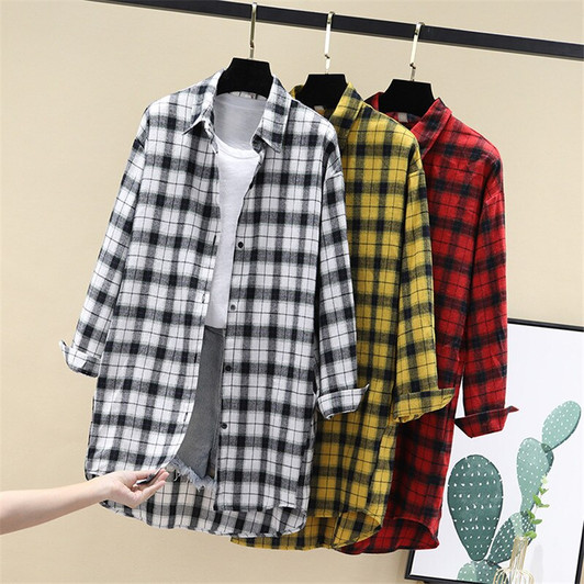 Women Blouses Shirts Tunic Womens Tops And Blouses 2020 Womenswear Long Sleeve Clothing Button Up Down Long Plaid New Fashion|Blouses & Shirts|