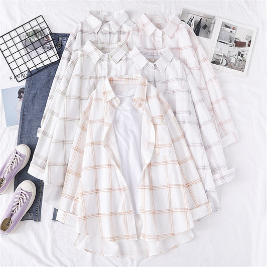 Women Blouses Shirts Tunic Womens Tops And Blouses 2020 New Fashion Long Sleeve Clothing Button Up Down Print Plaid Split Good|Blouses & Shirts|