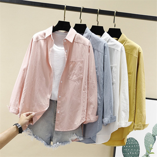 Women Blouses Shirts Tunic Womens Tops And Blouses 2020 Womenswear Long Sleeve Clothing Button Up Down White Casual Solid New|Blouses & Shirts|