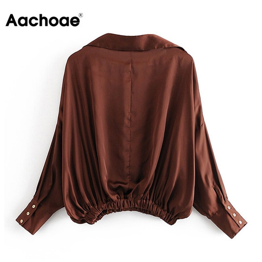 Aachoae Women Vintage Loose Blouse Shirt 2020 Fashion Elastic Waist Hem Casual Blouses Solid Long Sleeve Pleated Chic Tops|Blouses & Shirts|