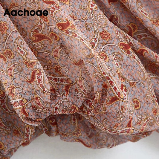 Aachoae Women Printed Chiffon Blouses 2020 Vintage Lantern Long Sleeve Shirt Tops Chic Pleated Cropped Blouse Blusas Mujer|Blouses & Shirts|