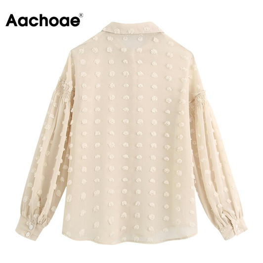Aachoae Chic Lace Mesh Embroidery Polka Dot Blouse Women See Through Turn Down Collar Shirt Female Long Sleeve Elegant Top Blusa|Blouses & Shirts|