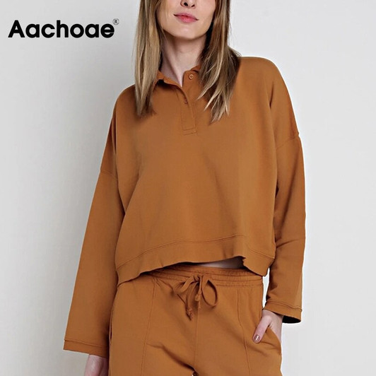 Aachoae Women Casual Solid Batwing Long Sleeve Oversize Blouse Shirt Turn Down Collar Loose Basic Ladies Tops Autumn Spring 2020|Blouses & Shirts|