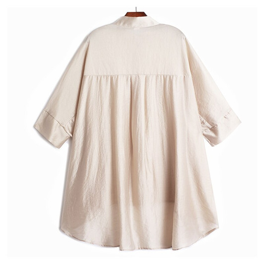 [EAM] Women Black Irregular Big Size Blouse New Stand Collar Three quarter Sleeve Loose Shirt Fashion Spring Autumn 2021 1DA569|Blouses & Shirts|