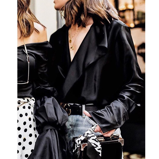 AEL ladies V neck women blouse satin shirt Summer spring long sleeve blouses loose casual streetwear female top|Blouse|