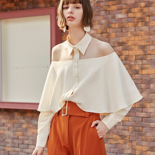 AEL Elegant ruffled women blouse shirt spring summer Off Shoulder solid female top blouse streetwear ladies top Backless shirt|Shirt|