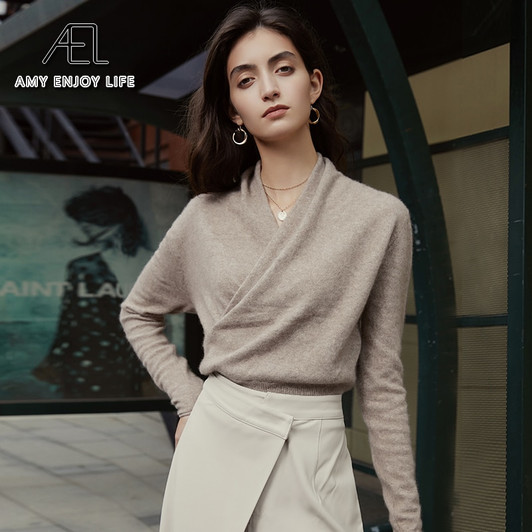 AEL knitted Pullover Jumper Women Soft Winter Warm 100% Wool V Neck Femme Cashmere Sweater|Pullovers|