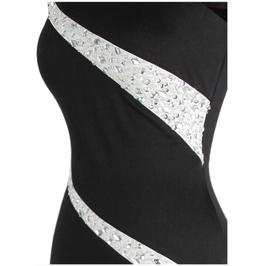 Women's Cap Sleeve Beading Black Formal Dress Stretchy Mermaid Evening