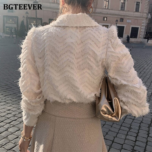 BGTEEVER Elegant Notched Collar Women Tassels Shirts Blouses 2021 Spring New Single breasted Female Workwear Shirts Tops Blusas|Blouses & Shirts|