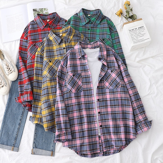Women Blouses Shirts Tunic Womens Tops And Blouses 2020 Womenswear Long Sleeve Clothing Button Up Down Autumn Plaid Preppy Style|Blouses & Shirts|