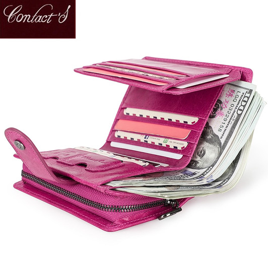 Contact's Women Wallets Luxury Brand Small Coin Purse Hasp Card Holder Genuine Leather Wallet for Female Quality Money Bag Rose|Wallets|