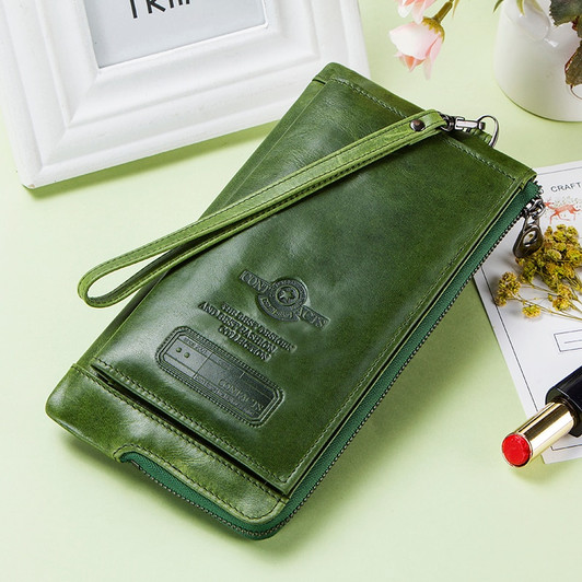 Contact's Genuine Leather Fashion Long Wallet Women Rfid Card Holder Wallets for Women Zipper Coin Purse Female Clutch Bag|Wallets|