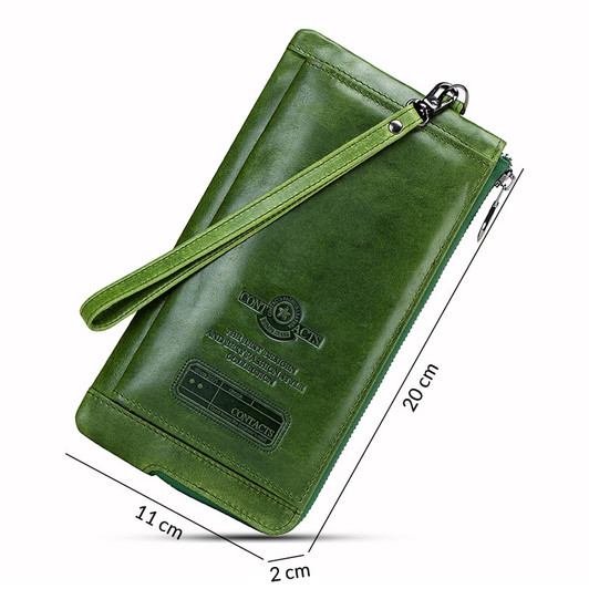 Contact's Genuine Leather Fashion Long Wallet Women Rfid Card Holder Wallets for Women Zipper Coin Purse Female Clutch Bag|Wallets|
