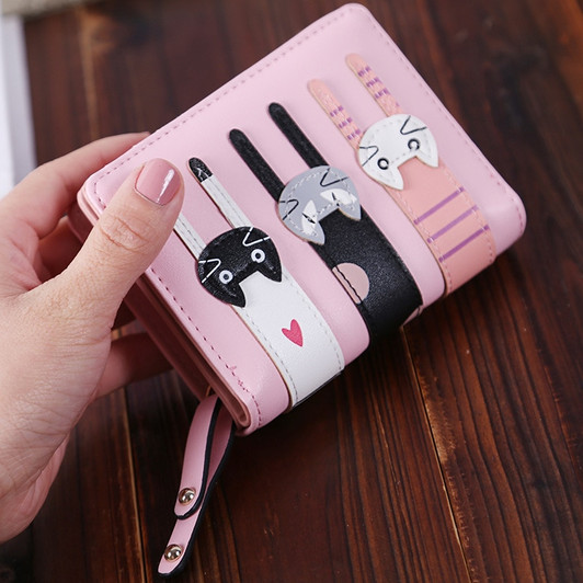 Cartoon Cat Women Wallet PU Leather Women Short Wallet Brand Designed Coin Purse Female Card Holder Cute Girl Wallet|Wallets|