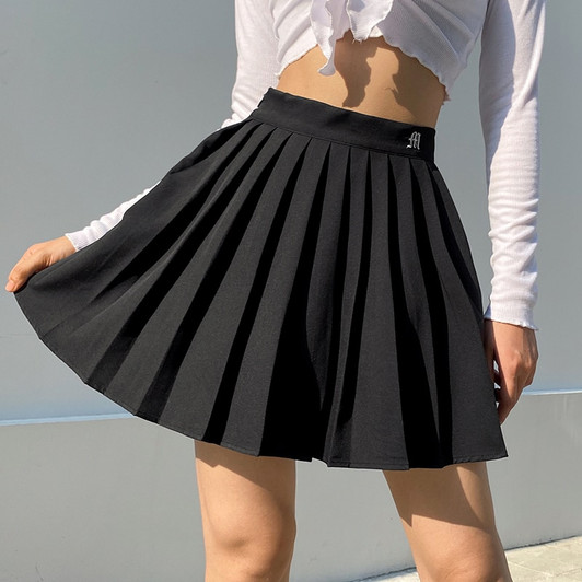 Darlingaga Casual White Letter Embroidery High Waist Woman Skirts y2k Summer Fashion Pleated Skirt Short 2020 Girls Mini Skirt|Skirts|