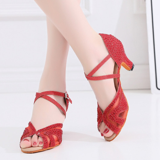Fashion Salsa Jazz Tango Outdoor Rubber Sole Plus Size Latin Dance Shoes for Women Dancing Female High Heels Satin Sandals Red|Dance shoes|