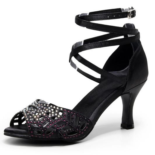 Fashion Jazz Salsa Ballroom Outdoor Professional Latin Dance Shoes for Dancing Women Dancers Stylish High Heel Satin Black|Dance shoes|