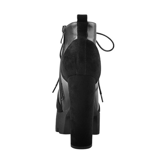 Onlymaker Women Platform 13~14cm Heels Lace up Flock ankle boots thick high heel Zip for women plus size|Ankle Boots|